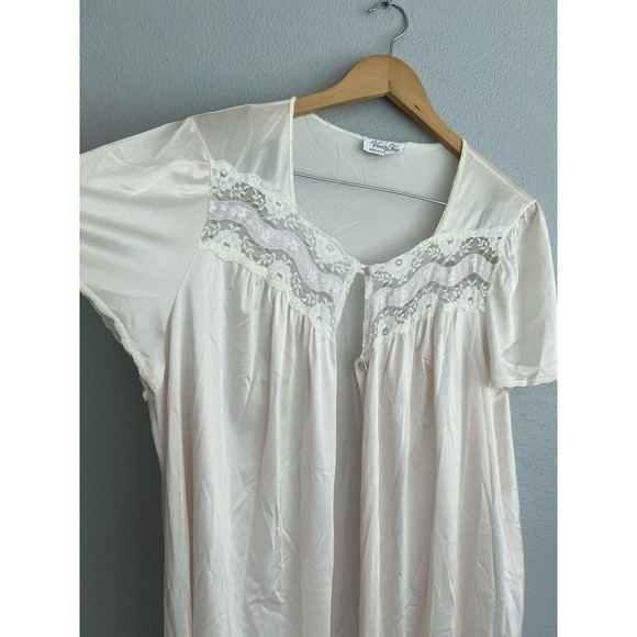 VTG Vanity Fair Pink White Nightgown Dress Pajama Dress Lace XL Pocket - Picture 6 of 15